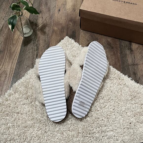 Lucky Brand Size 7 M Cream Faux Fur Marana Sandals Slippers Slides NWB - Picture 6 of 8